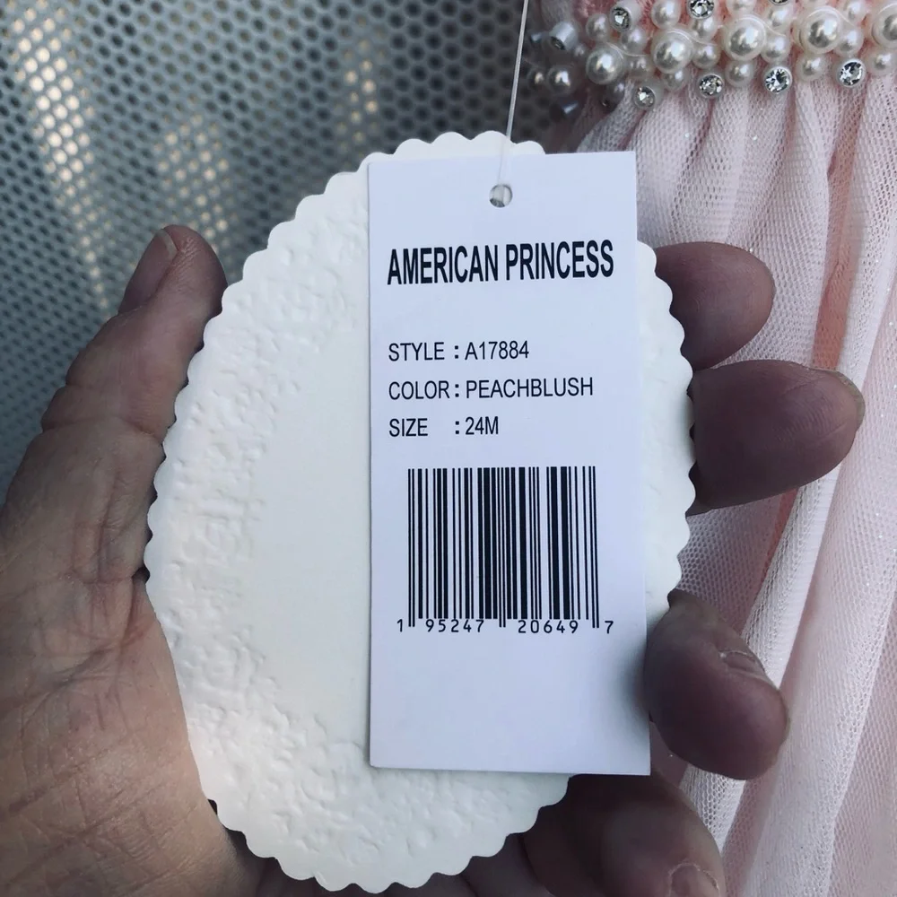 American Princess Light Pink Floral Pearl-Trim Tulle Dress